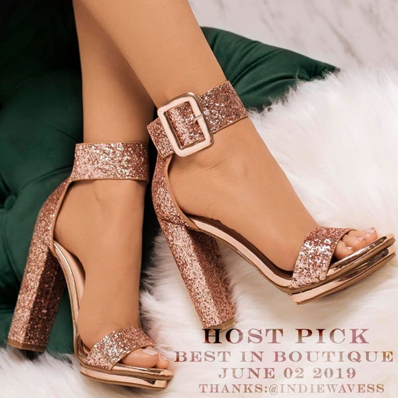 Lov Mark Shoes - HP💃 Rose Gold Glitter High Heel Sandals Open Toe